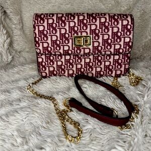 Elegant Red and Gold Crossbody Bag